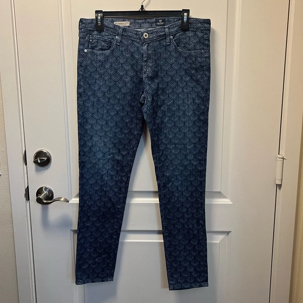 AG Adriano Goldschmied the Legging Ankle Jeans 31 R Super Skinny Scallop Print